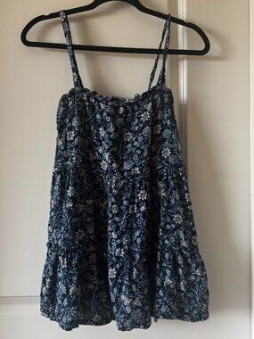 Studio Cleanout | Blue Floral Tiered Babydoll Tunic Boho Cottagecore Size Med